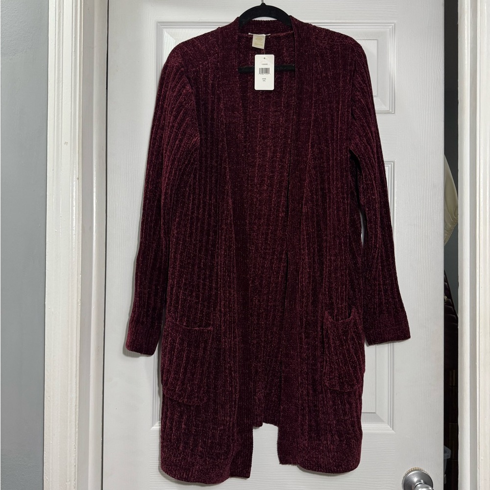 NWT Matty M Long Open Front Cardigan XXL Wine Red Soft Knit Pockets - Picture 2 of 4